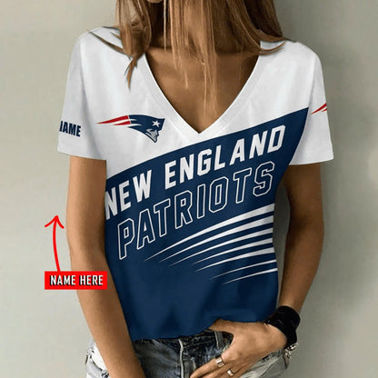 [SPECIAL OFFER] NEW CUSTOMIZED NFL27 NEP NEW ENGLAND PATRIOTS V-NECK FEMALE SHIRT