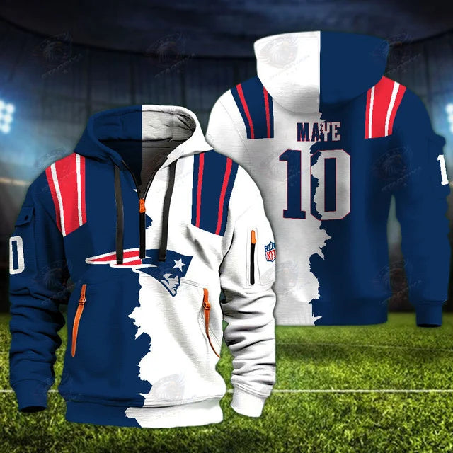 [SPECIAL OFFER] NEW CUSTOMIZED NFL27 NEP NEW ENGLAND PATRIOTS QUARTER ZIP HOODIE