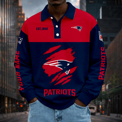 LIMITED EDITION - NEW CUSTOMIZED NFL27 NEP NEW ENGLAND PATRIOTS MEN LONG SLEEVE POLO