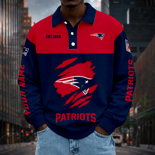 LIMITED EDITION - NEW CUSTOMIZED NFL27 NEP NEW ENGLAND PATRIOTS MEN LONG SLEEVE POLO