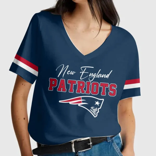 LIMITED EDITION - NEW CUSTOMIZED NFL27 NEP NEW ENGLAND PATRIOTS V-NECK FEMALE SHIRT