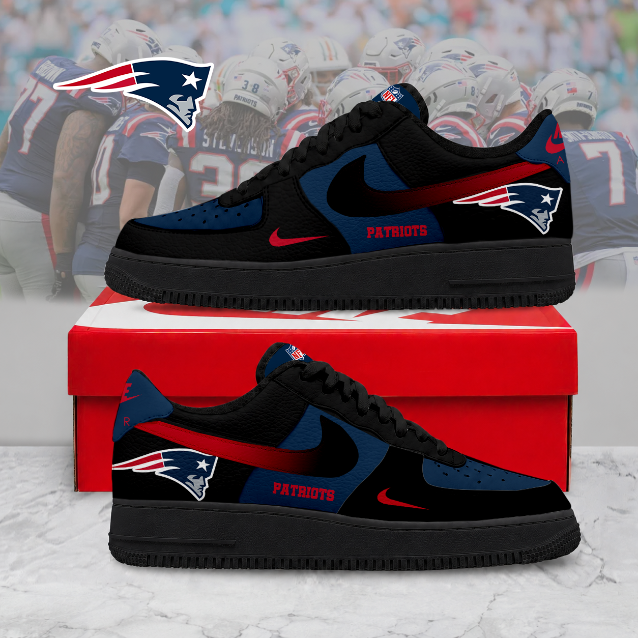 ELITE EDITION - NEW CUSTOMIZED NFL27 NEP NEW ENGLAND PATRIOTS AF1 SNEAKERS