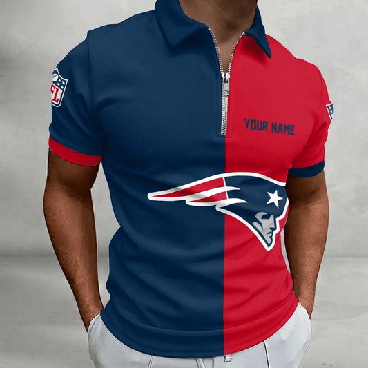 [SPECIAL OFFER] NEW CUSTOMIZED NFL27 NEP NEW ENGLAND PATRIOTS ZIP POLO SHIRT