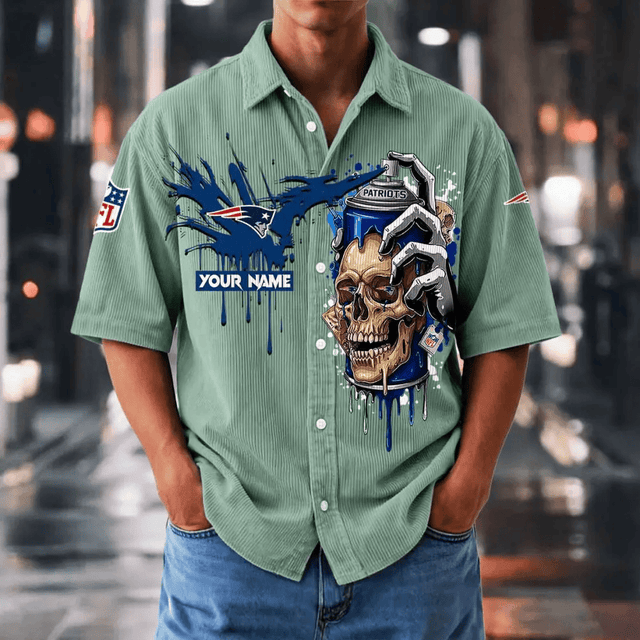 [SPECIAL OFFER] NEW CUSTOMIZED NFL27 NEP NEW ENGLAND PATRIOTS SEERSUCKER BUTTON SHIRT