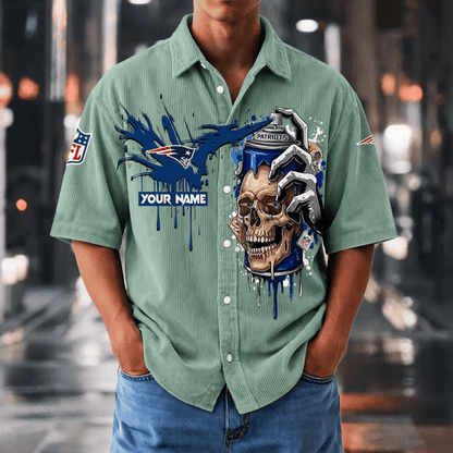[SPECIAL OFFER] NEW CUSTOMIZED NFL27 NEP NEW ENGLAND PATRIOTS SEERSUCKER BUTTON SHIRT