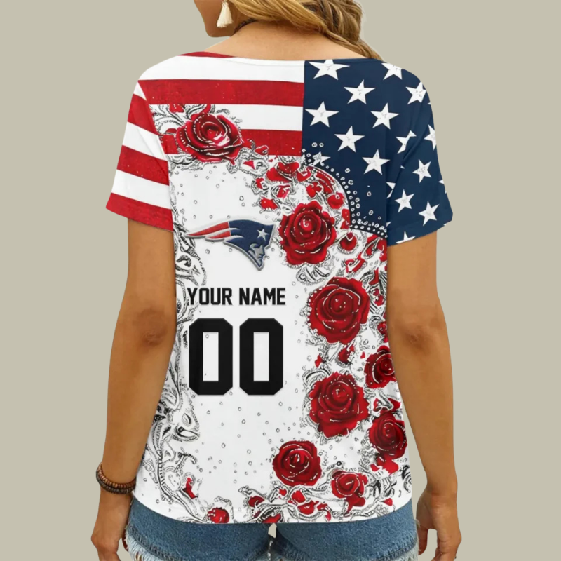 [SPECIAL OFFER] NEW CUSTOMIZED NFL27 NEP NEW ENGLAND PATRIOTS V-NECK FEMALE SHIRT