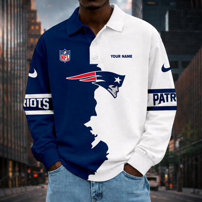 LIMITED EDITION - NEW CUSTOMIZED NFL27 NEP NE PATRIOTS MEN LONG SLEEVE POLO