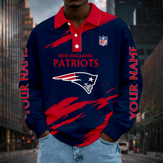 LIMITED EDITION - NEW CUSTOMIZED NFL27 NEP NEW ENGLAND PATRIOTS MEN LONG SLEEVE POLO