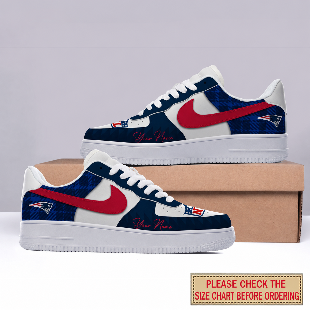 LIMITED EDITION - NEW CUSTOMIZED NFL27 NEP NEW ENGLAND PATRIOTS AF1 SHOES