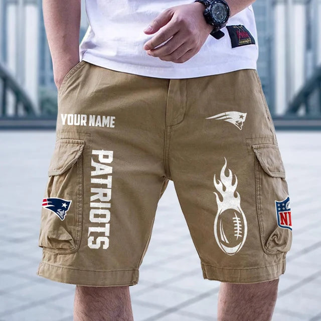[SPECIAL OFFER] NEW CUSTOMIZED NFL27 NEP NEW ENGLAND PATRIOTS CARGO SHORTS