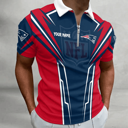 [SPECIAL OFFER] NEW CUSTOMIZED NFL27 NEP NEW ENGLAND PATRIOTS ZIP POLO SHIRT