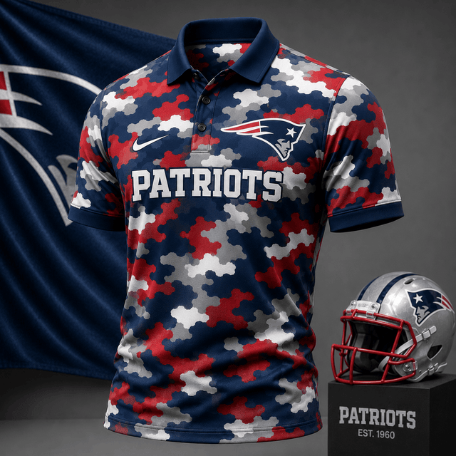 [SPECIAL OFFER] NEW CUSTOMIZED NFL27 NEP NEW ENGLAND PATRIOTS CAMO POLO SHIRT