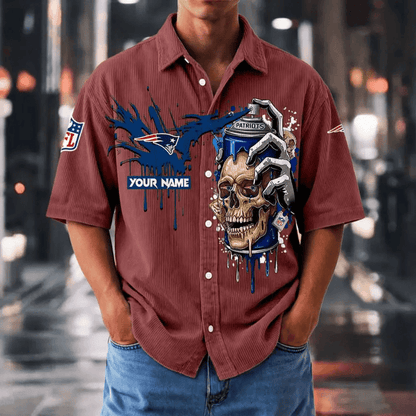 [SPECIAL OFFER] NEW CUSTOMIZED NFL27 NEP NEW ENGLAND PATRIOTS SEERSUCKER BUTTON SHIRT