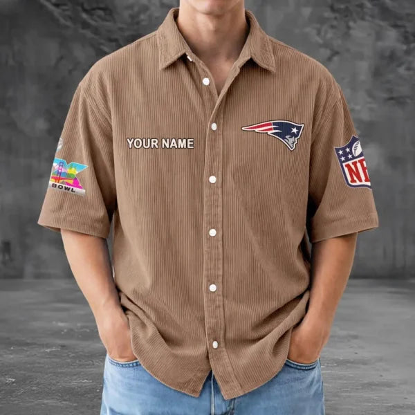 LIMITED EDITION - NEW CUSTOMIZED NFL27 NEP NEW ENGLAND PATRIOTS SEERSUCKER BUTTON SHIRT