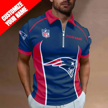 LIMITED EDITION - NEW CUSTOMIZED NFL27 NEP NEW ENGLAND PATRIOTS ZIP POLO SHIRT