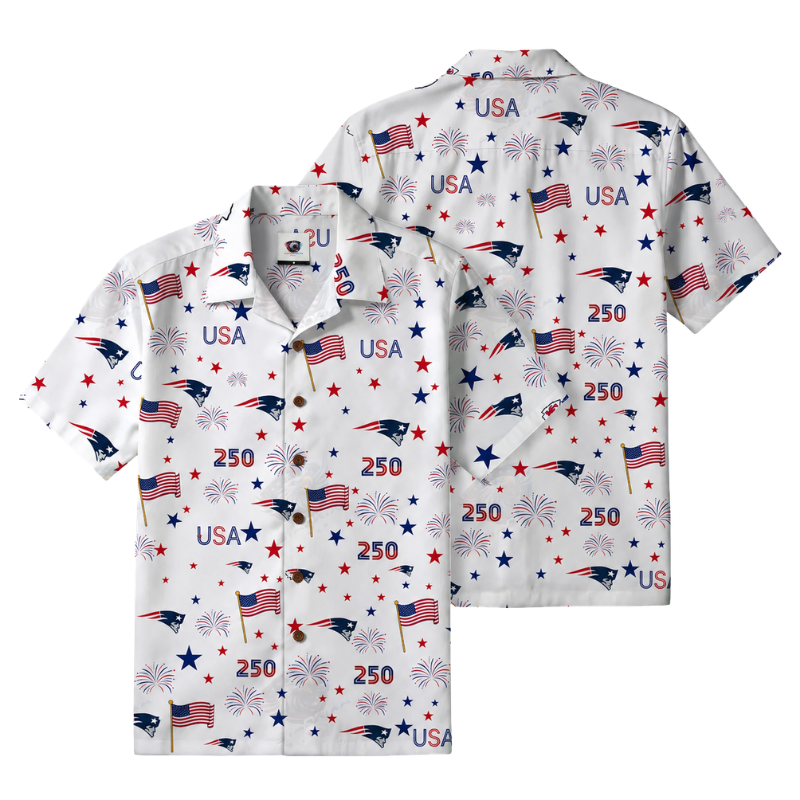 LIMITED EDITION - NEW CUSTOMIZED NFL27 NEP NEW ENGLAND PATRIOTS PATRIOTIC 250 USA HAWAIIAN SHIRT