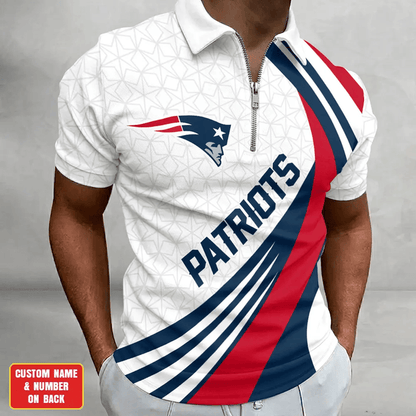 [SPECIAL OFFER] NEW CUSTOMIZED NFL27 NEP NEW ENGLAND PATRIOTS ZIP POLO SHIRT