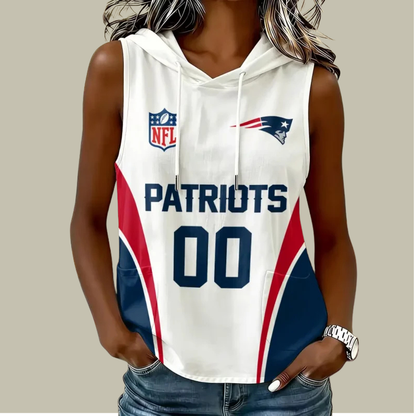 [SPECIAL OFFER] NEW CUSTOMIZED NFL27 NEP NEW ENGLAND PATRIOTS WOMEN'S SLEEVELESS HOODED POCKET TANK TOP