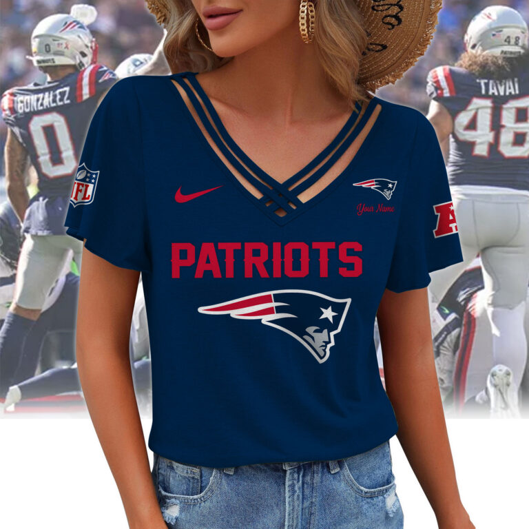 [SPECIAL OFFER] NEW CUSTOMIZED NFL27 NEP NEW ENGLAND PATRIOTS V-NECK SHIRT
