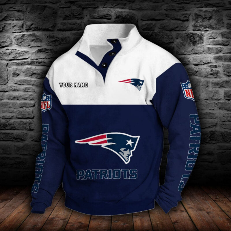 LIMITED EDITION - NEW CUSTOMIZED NFL27 NEP NEW ENGLAND PATRIOTS QUARTER-BUTTON STAND-COLLAR SWEATSHIRT