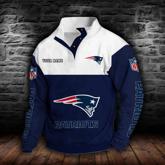 LIMITED EDITION - NEW CUSTOMIZED NFL27 NEP NEW ENGLAND PATRIOTS QUARTER-BUTTON STAND-COLLAR SWEATSHIRT