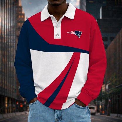 [SPECIAL OFFER] NEW CUSTOMIZED NFL27 NEP NEW ENGLAND PATRIOTS LONG SLEEVE POLO SHIRT