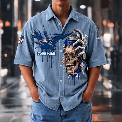 [SPECIAL OFFER] NEW CUSTOMIZED NFL27 NEP NEW ENGLAND PATRIOTS SEERSUCKER BUTTON SHIRT