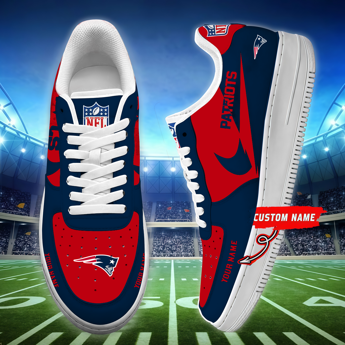 [SPECIAL OFFER] NEW CUSTOMIZED NFL27 NEP NEW ENGLAND PATRIOTS AF1 SNEAKERS
