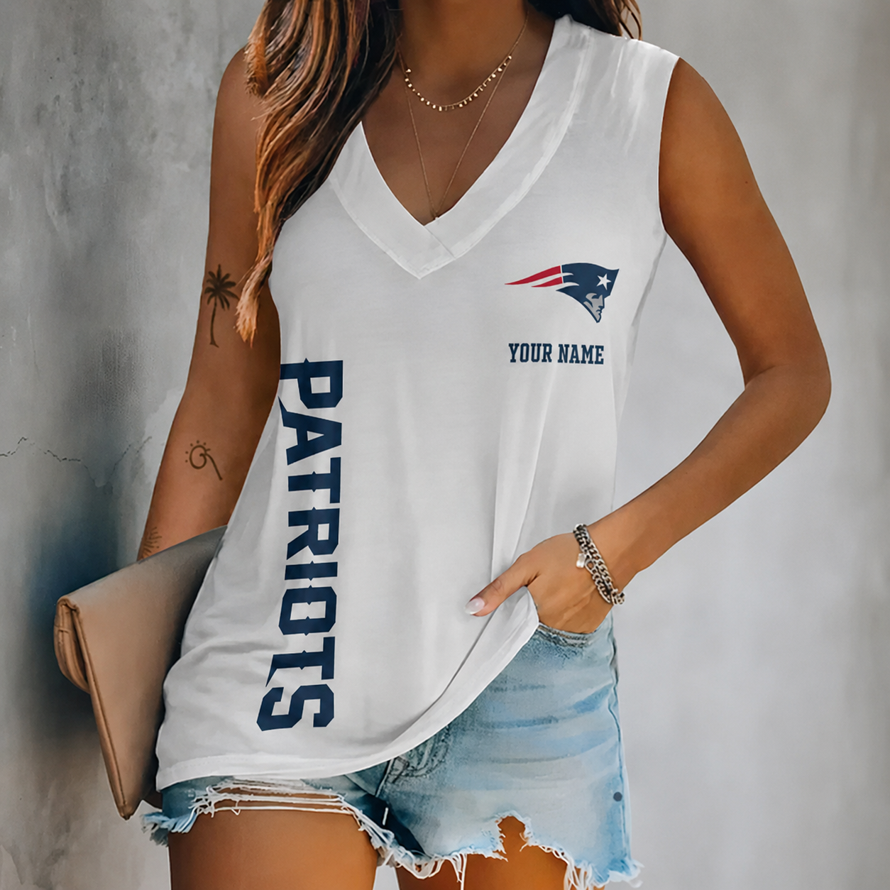 LIMITED EDITION - NEW CUSTOMIZED NFL27 NEP NEW ENGLAND PATRIOTS WOMEN'S V-NECK TANK TOP