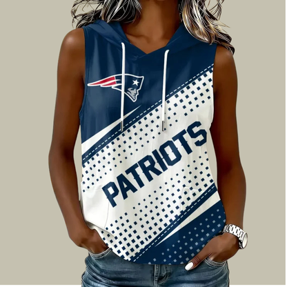 [SPECIAL OFFER] NEW CUSTOMIZED NFL27 NEP NEW ENGLAND PATRIOTS WOMEN'S SLEEVELESS HOODED POCKET TANK TOP