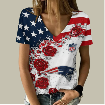 [SPECIAL OFFER] NEW CUSTOMIZED NFL27 NEP NEW ENGLAND PATRIOTS V-NECK FEMALE SHIRT