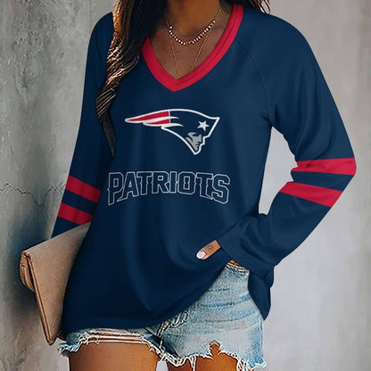 LIMITED EDITION - NEW CUSTOMIZED NFL27 NEP NEW ENGLAND PATRIOTS WOMEN'S V-NECK LONG SLEEVED SHIRT