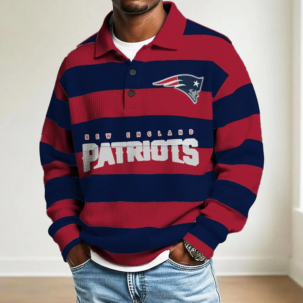 LIMITED EDITION - NEW CUSTOMIZED NFL27 NE PATRIOTS MEN LONG SLEEVE POLO SHIRT