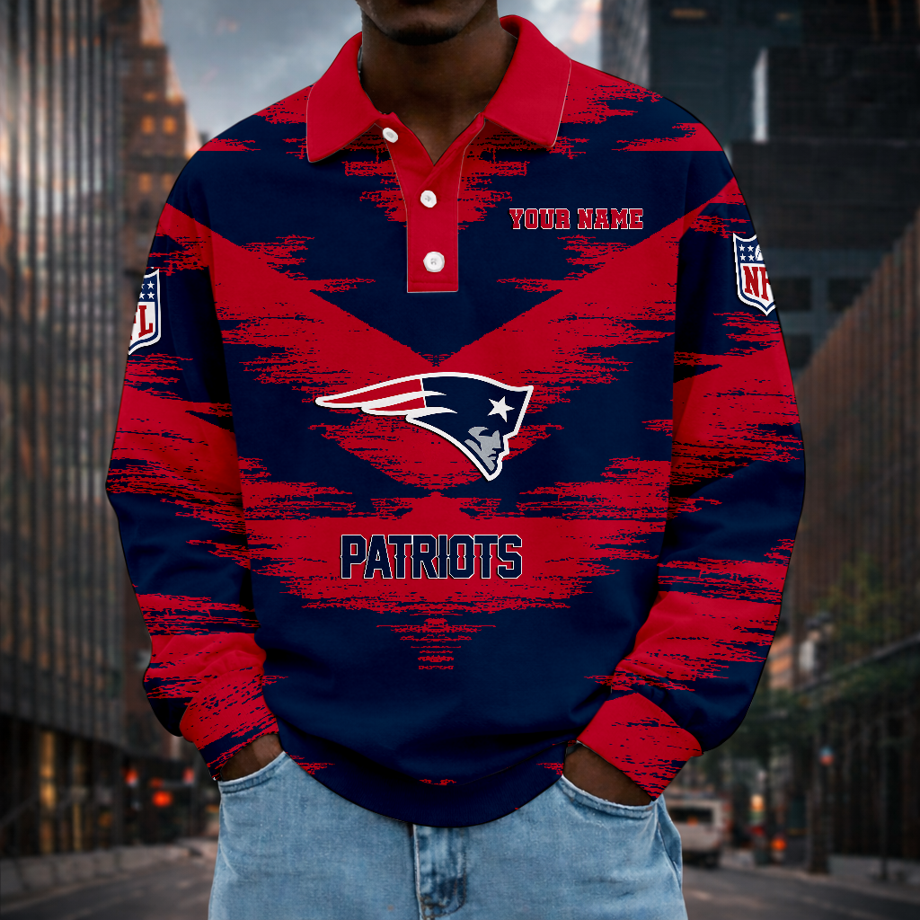 LIMITED EDITION - NEW CUSTOMIZED NFL27 NEP NEW ENGLAND PATRIOTS MEN LONG SLEEVE POLO