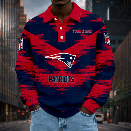 LIMITED EDITION - NEW CUSTOMIZED NFL27 NEP NEW ENGLAND PATRIOTS MEN LONG SLEEVE POLO