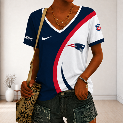 LIMITED EDITION - NEW CUSTOMIZED NFL27 NEP NEW ENGLAND PATRIOTS V-NECK FEMALE SHIRT