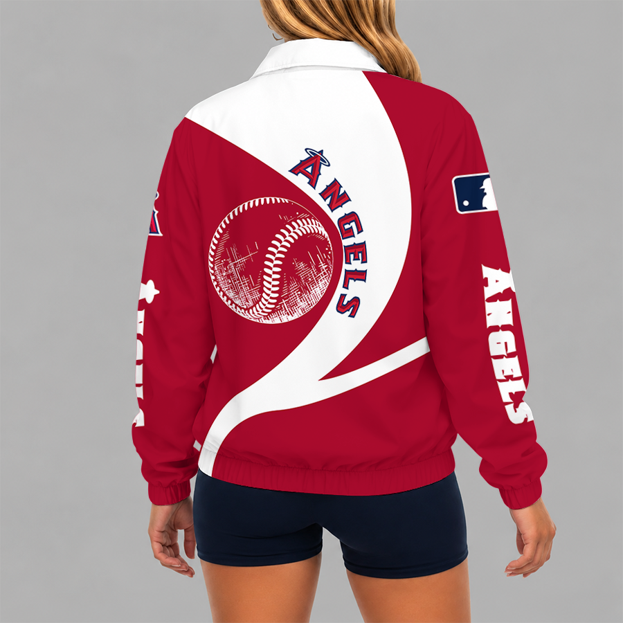 [FLASH SALE] NEW CUSTOMIZED MLB27 LAA LOS ANGELES ANGELS V-NECK ZIPPER SWEATSHIRT JACKET