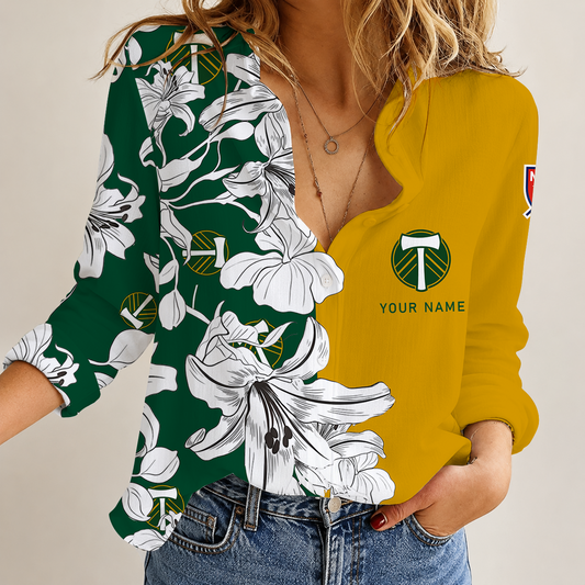 [FAN EXCLUSIVE] NEW CUSTOMIZED MLS27 PLT PORTLAND TIMBERS WOMEN CASUAL SHIRT