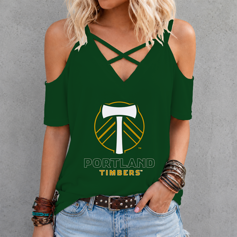[FAN EXCLUSIVE] NEW CUSTOMIZED MLS27 PLT PORTLAND TIMBERS CRISS CROSS V-NECK TOP