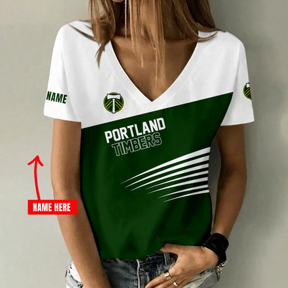 [FAN EXCLUSIVE] NEW CUSTOMIZED MLS27 PLT PORTLAND TIMBERS V-NECK FEMALE SHIRT