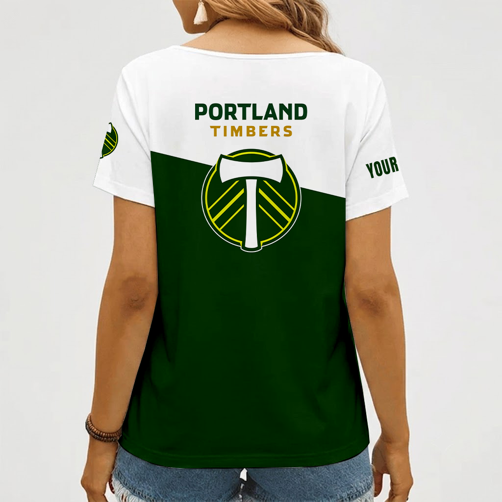 [FAN EXCLUSIVE] NEW CUSTOMIZED MLS27 PLT PORTLAND TIMBERS V-NECK FEMALE SHIRT