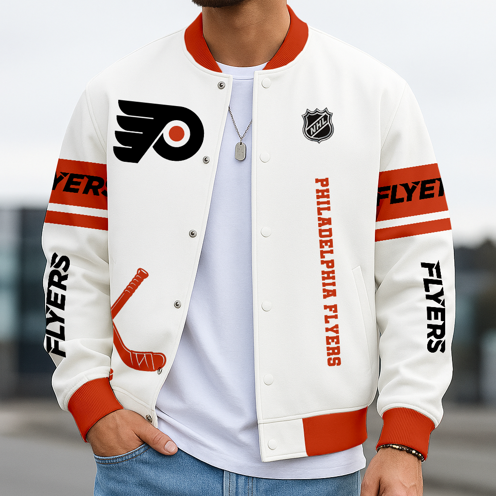 LIMITED EDITION - NEW CUSTOMIZED NHL27 PPF PHILADELPHIA FLYERS BASEBALL JACKET, SATIN VARSITY JACKET