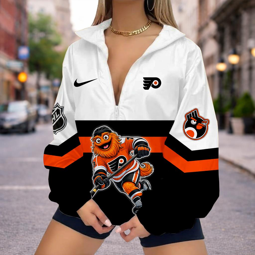 LIMITED EDITION - NEW CUSTOMIZED NHL27 PPF PHILADELPHIA FLYERS V-NECK ZIPPER SWEATSHIRT JACKET