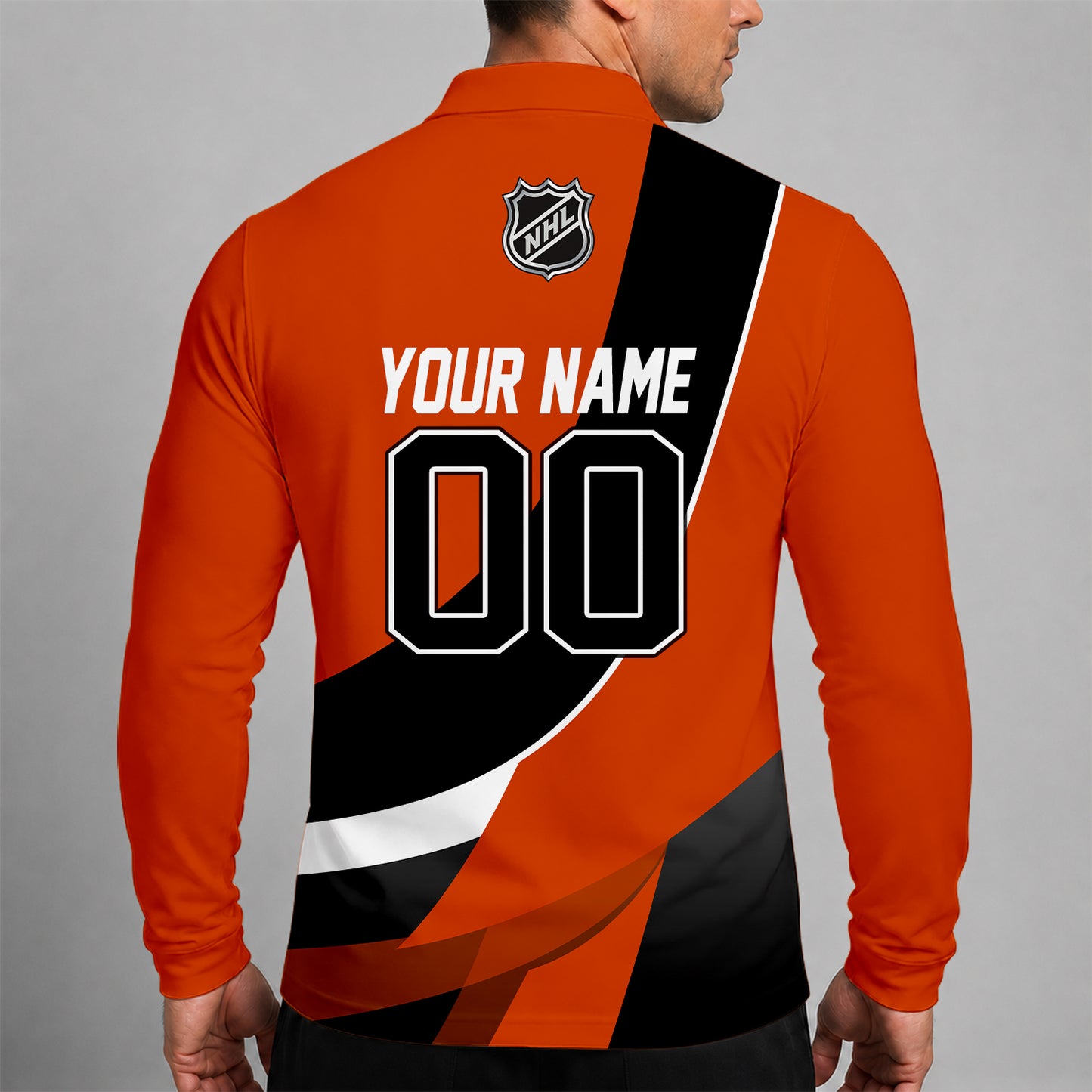 [SUPER SALE] NEW CUSTOMIZED NHL27 PPF PHILADELPHIA FLYERS MEN LONG SLEEVE POLO