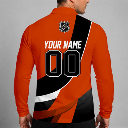 [SUPER SALE] NEW CUSTOMIZED NHL27 PPF PHILADELPHIA FLYERS MEN LONG SLEEVE POLO