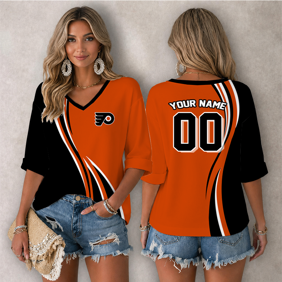 [SUPER SALE] NEW CUSTOMIZED NHL27 PPF PHILADELPHIA FLYERS WOMEN'S HEART V-NECK LONG SLEEVE SHIRT