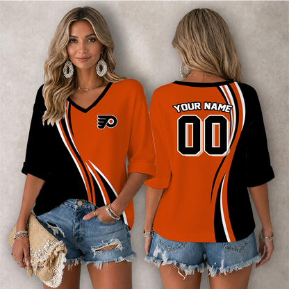 [SUPER SALE] NEW CUSTOMIZED NHL27 PPF PHILADELPHIA FLYERS WOMEN'S HEART V-NECK LONG SLEEVE SHIRT