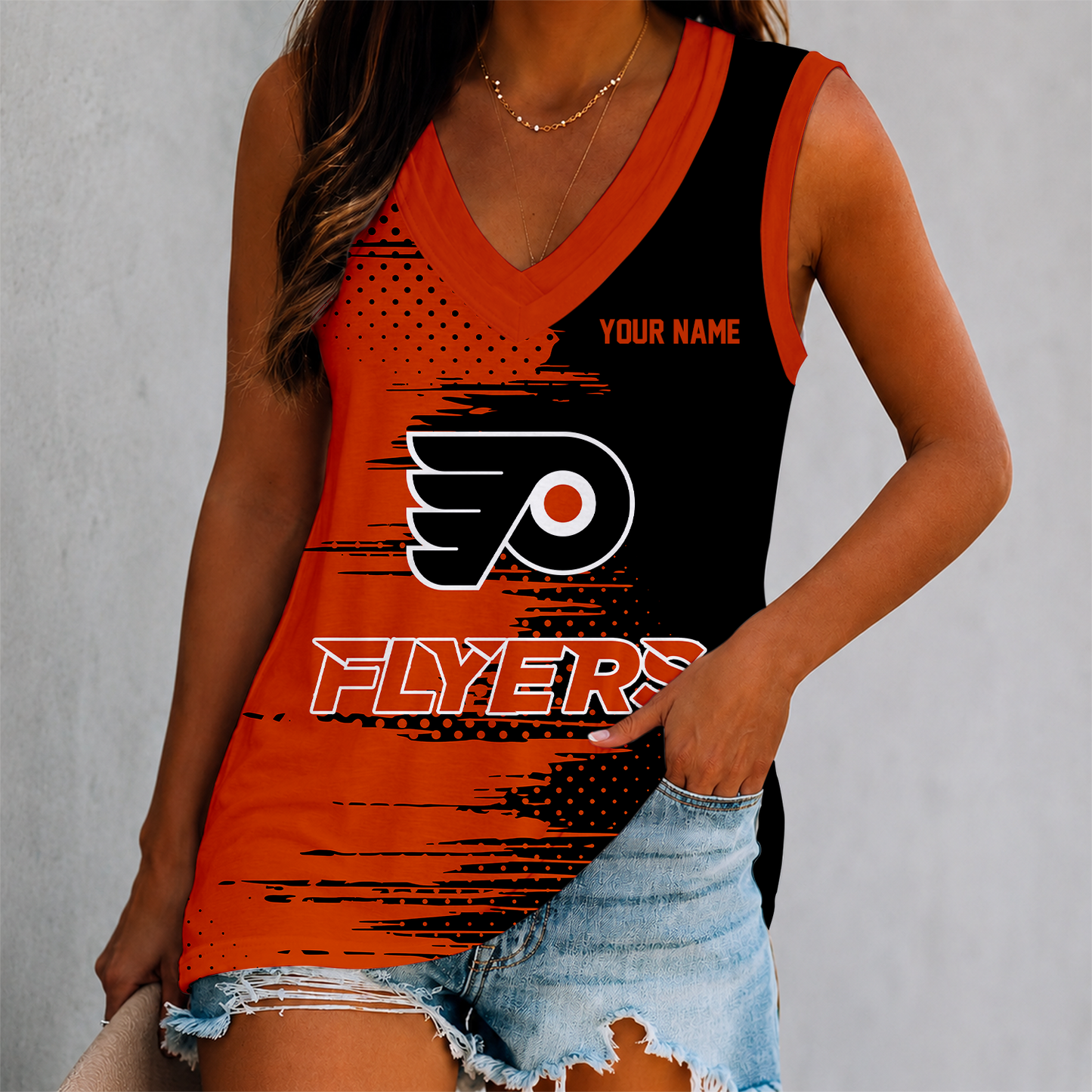 LIMITED EDITION - NEW CUSTOMIZED NHL27 PPF PHILADELPHIA FLYERS WOMEN'S V-NECK TANK TOP