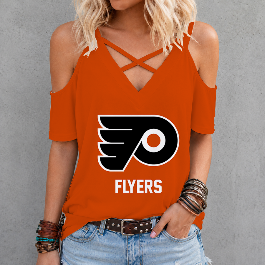 [SUPER SALE] NEW CUSTOMIZED NHL27 PPF PHILADELPHIA FLYERS CRISS CROSS V-NECK TOP