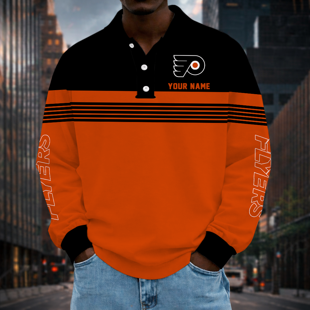 SPECIAL EDITION - NEW CUSTOMIZED NHL27 PPF PHILADELPHIA FLYERS MEN LONG SLEEVE POLO